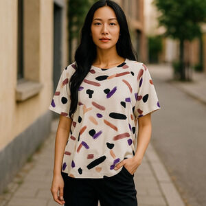 Gilli Y2K Artistic Multi-Color Paint Stroke Pattern Short Sleeve Top size Med